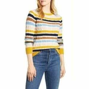 1901 Cashmere Cable Knit Striped Multi Color Crew Neck Sweater M NWT